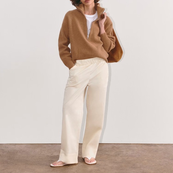 Everlane The Easy Pant Beige 100% Organic Cotton Pull on Pants Wide Leg Size 10 - Picture 1 of 12